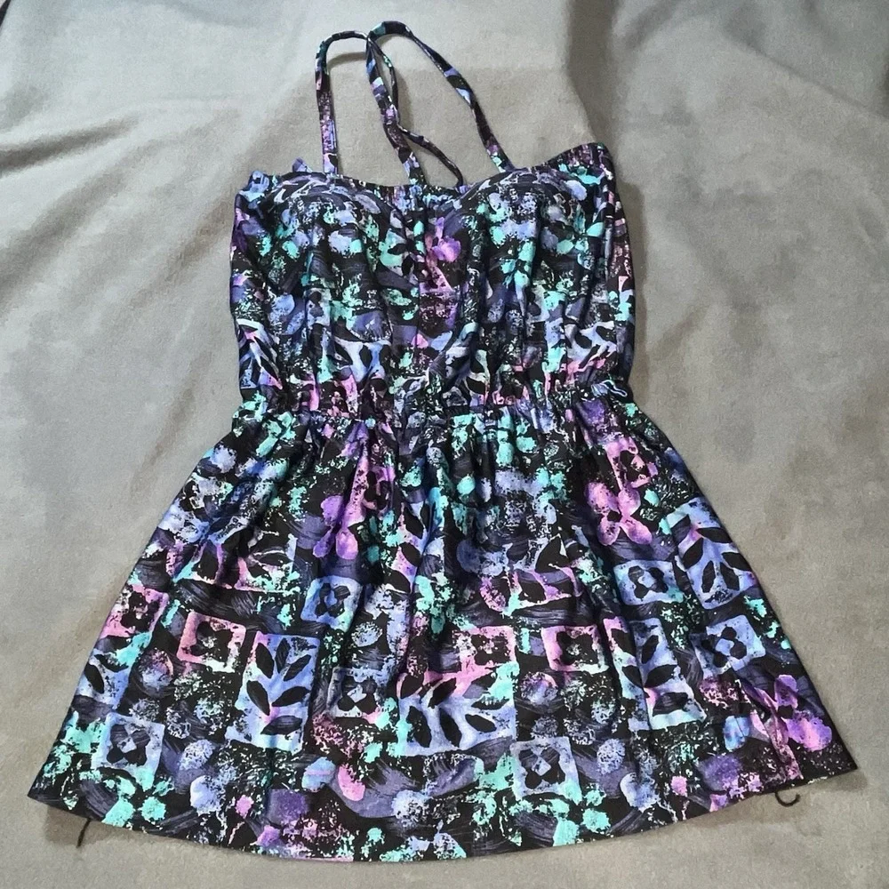 BLAIR Women's Blue &‎ Purple Floral Swim Dress Size 16 & High Waisted Bottoms